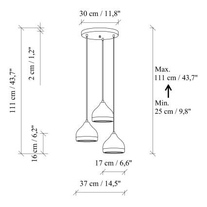 Hanglamp YILDO 3xE27/40W/230V zwart/goud