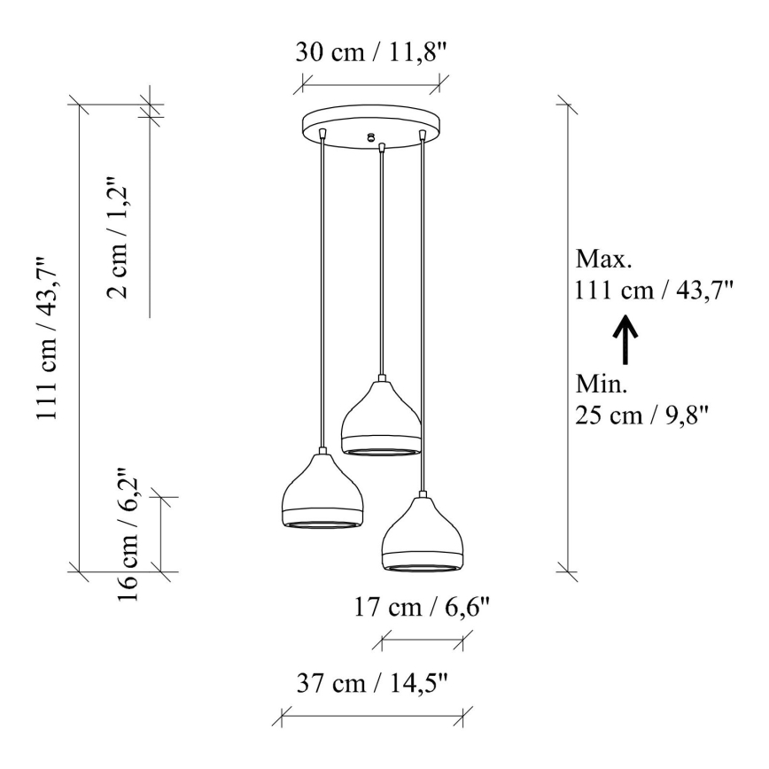 Hanglamp YILDO 3xE27/40W/230V zwart/goud