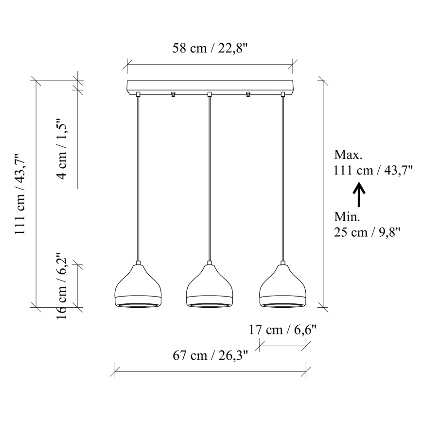 Hanglamp YILDO 3xE27/40W/230V zwart/goud
