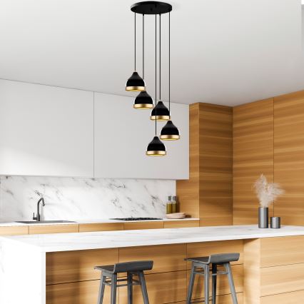 Hanglamp YILDO 5xE27/40W/230V zwart/goud
