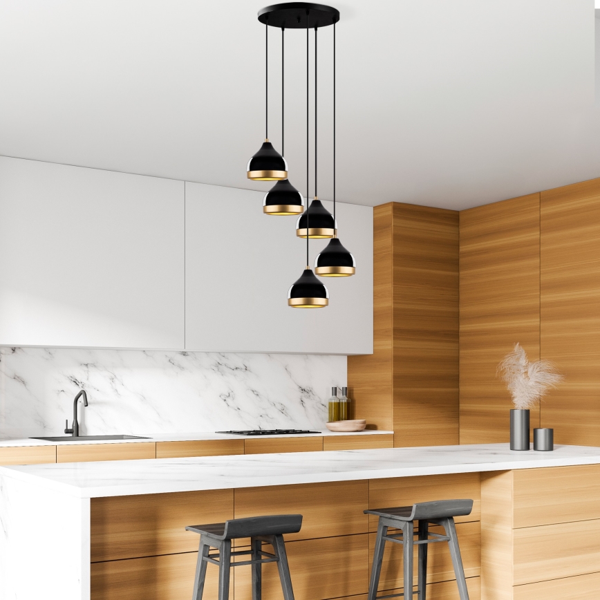 Hanglamp YILDO 5xE27/40W/230V zwart/goud
