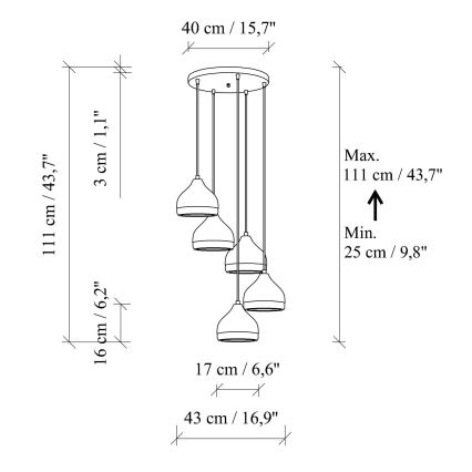Hanglamp YILDO 5xE27/40W/230V zwart/goud
