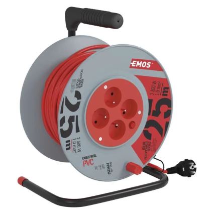 Haspel met 4 stopcontacten 25m grijs/rood