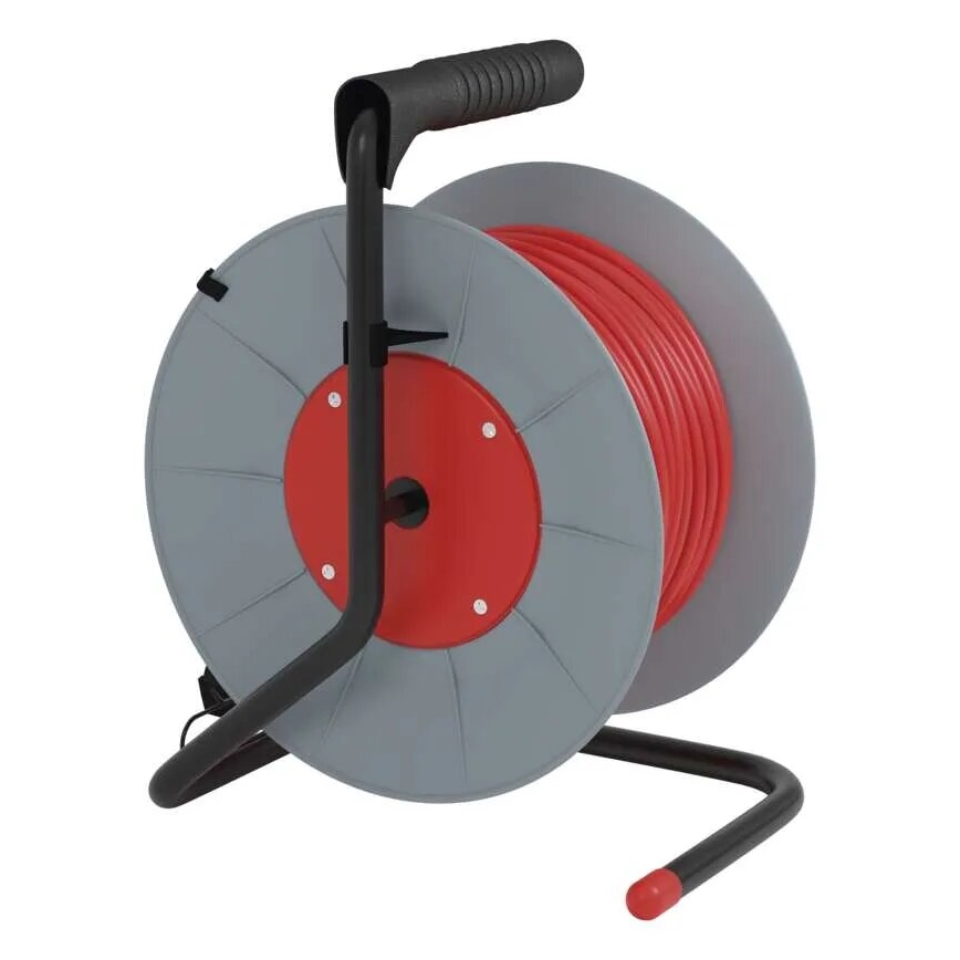 Haspel met 4 stopcontacten 25m grijs/rood