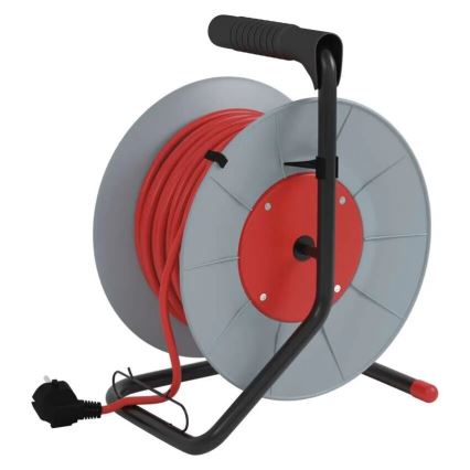 Haspel met 4 stopcontacten 25m grijs/rood