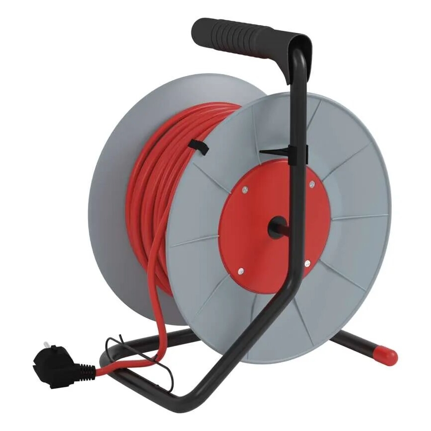Haspel met 4 stopcontacten 25m grijs/rood