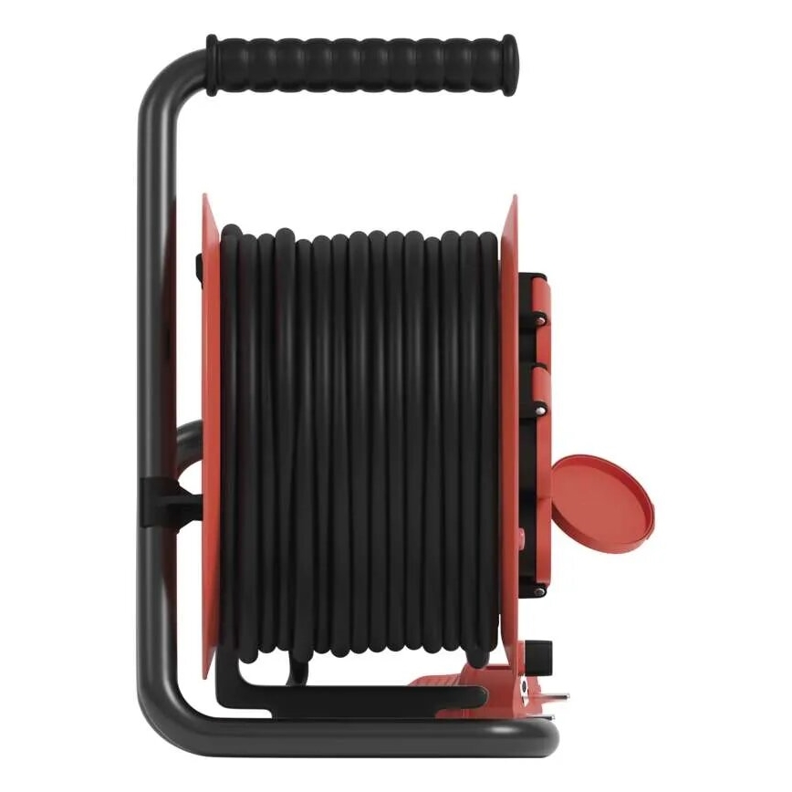 Haspel met 4 stopcontacten 25m IP44 rood