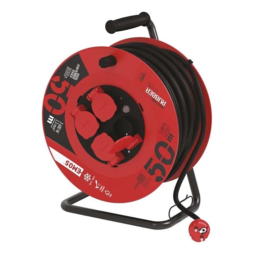 Haspel met 4 stopcontacten 50m rood IP44