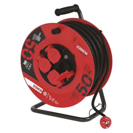 Haspel met 4 stopcontacten 50m rood IP44