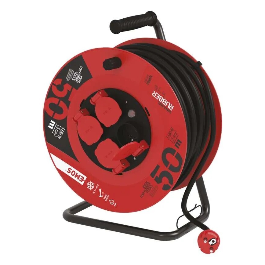 Haspel met 4 stopcontacten 50m rood IP44