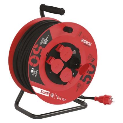 Haspel met 4 stopcontacten 50m rood IP44