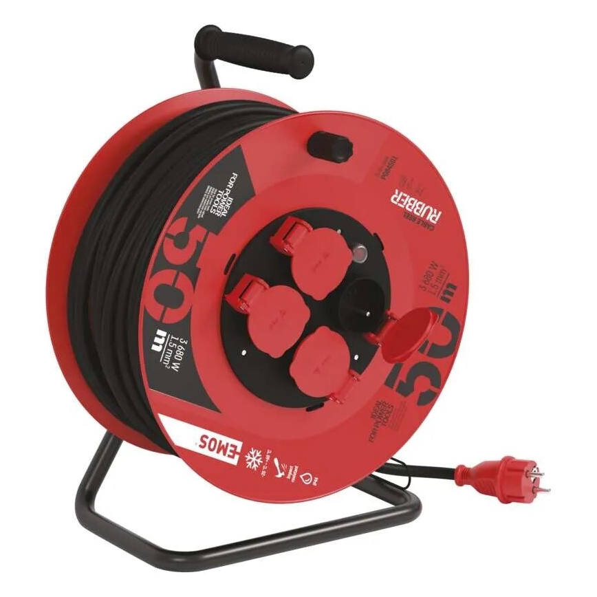 Haspel met 4 stopcontacten 50m rood IP44