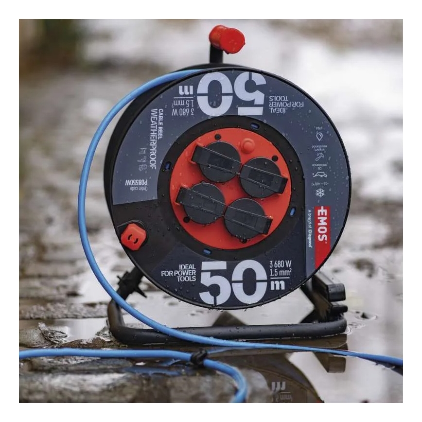 Haspel met 4 stopcontacten 50m silicone IP44