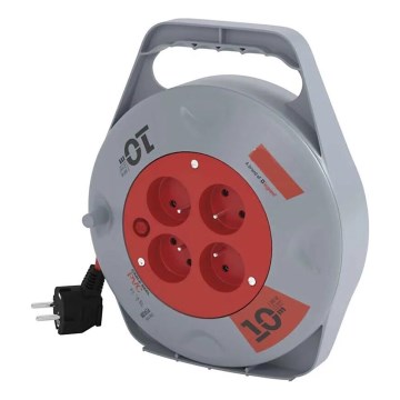 Haspelverlengsnoer met 4 stopcontacten, 10 m, grijs/rood