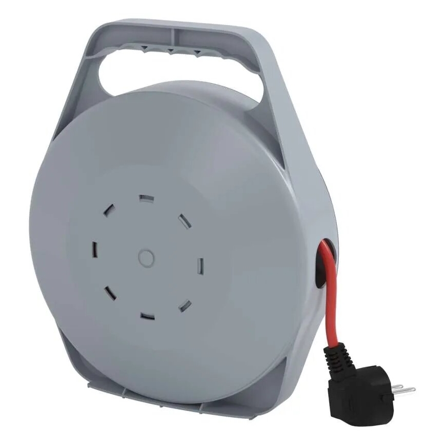 Haspelverlengsnoer met 4 stopcontacten, 10 m, grijs/rood