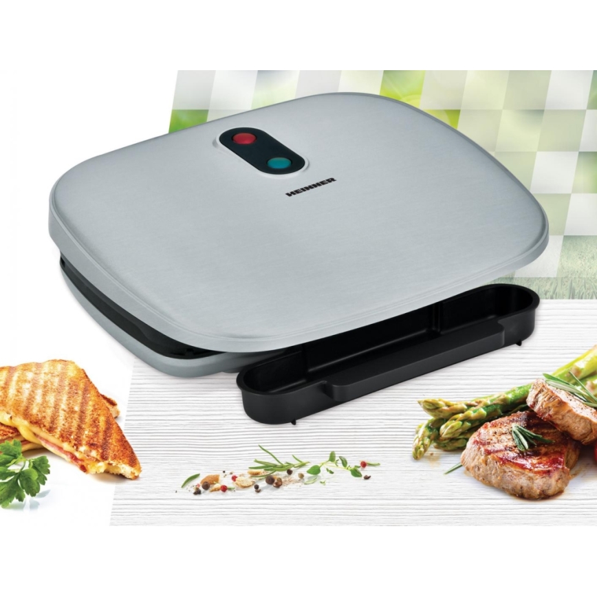 Heinner HEG-F1000SL - Contactgrill 1000W/230V mat chroom/zwart