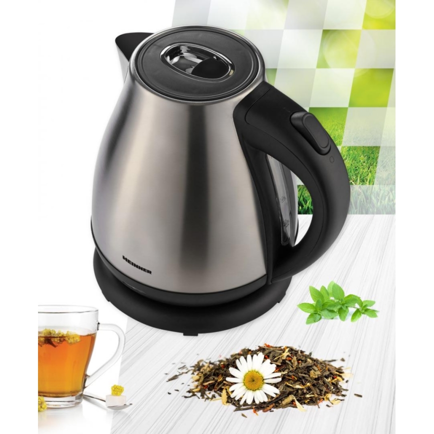 Heinner HEK-17IX - Snelle elektrische waterkoker 1,7 l 2200 W/230 V mat chroom/zwart
