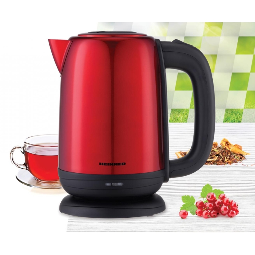 Heinner HEK-2200RDSS - Elektrische waterkoker 1,7 l, 2200 W/230 V, rood/zwart