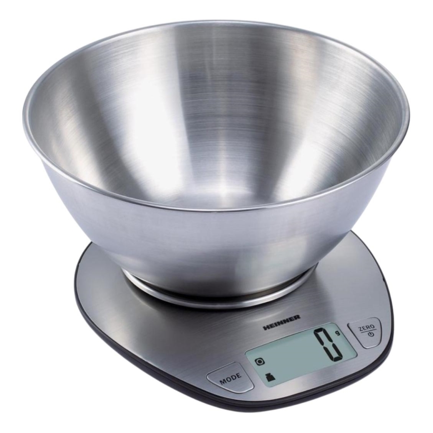 Heinner HKS-5SS - Digitale keukenweegschaal met kom, 2x AAA-batterijen, RVS