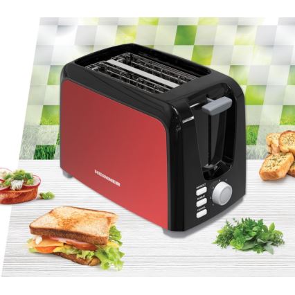Heinner HTP-700BKRD - Broodrooster met twee sleuven 700W/230V rood/mat chroom
