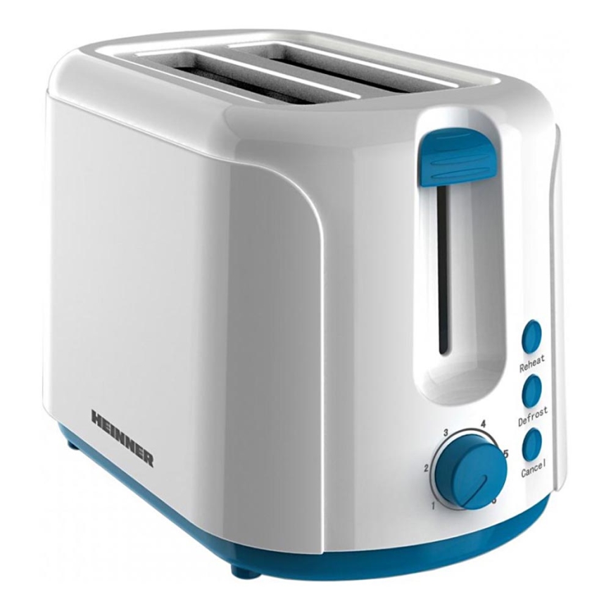 Heinner TP-750BL - Broodrooster met twee sleuven, 750W/230V, wit/blauw