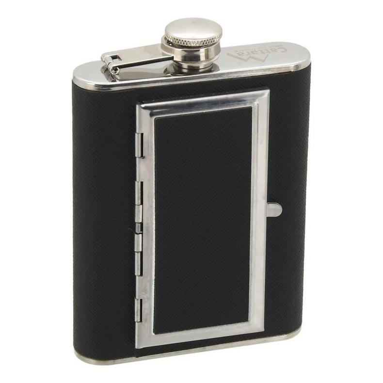 Heupfles met sigarenkoker 175 ml zwart