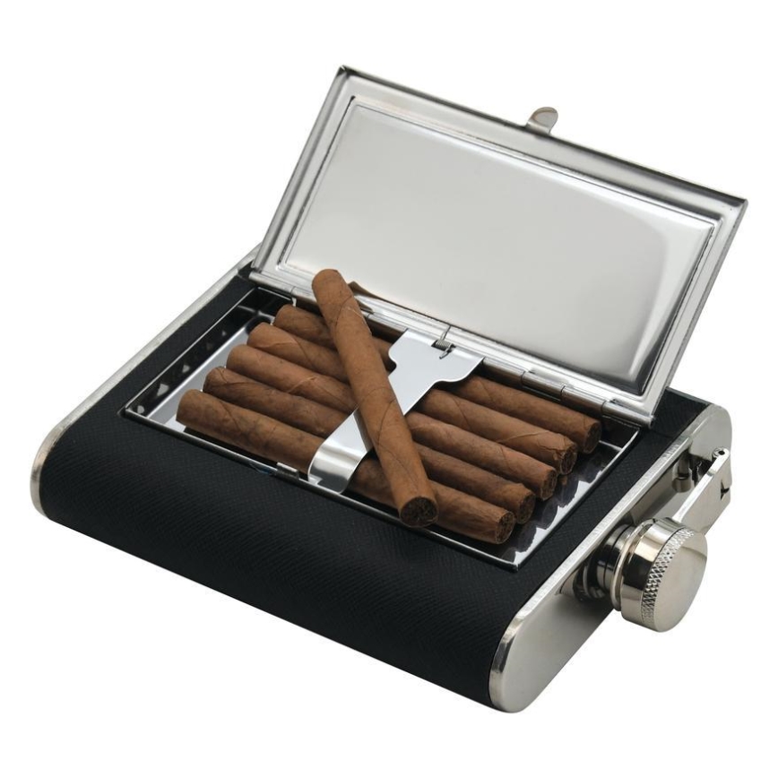 Heupfles met sigarenkoker 175 ml zwart