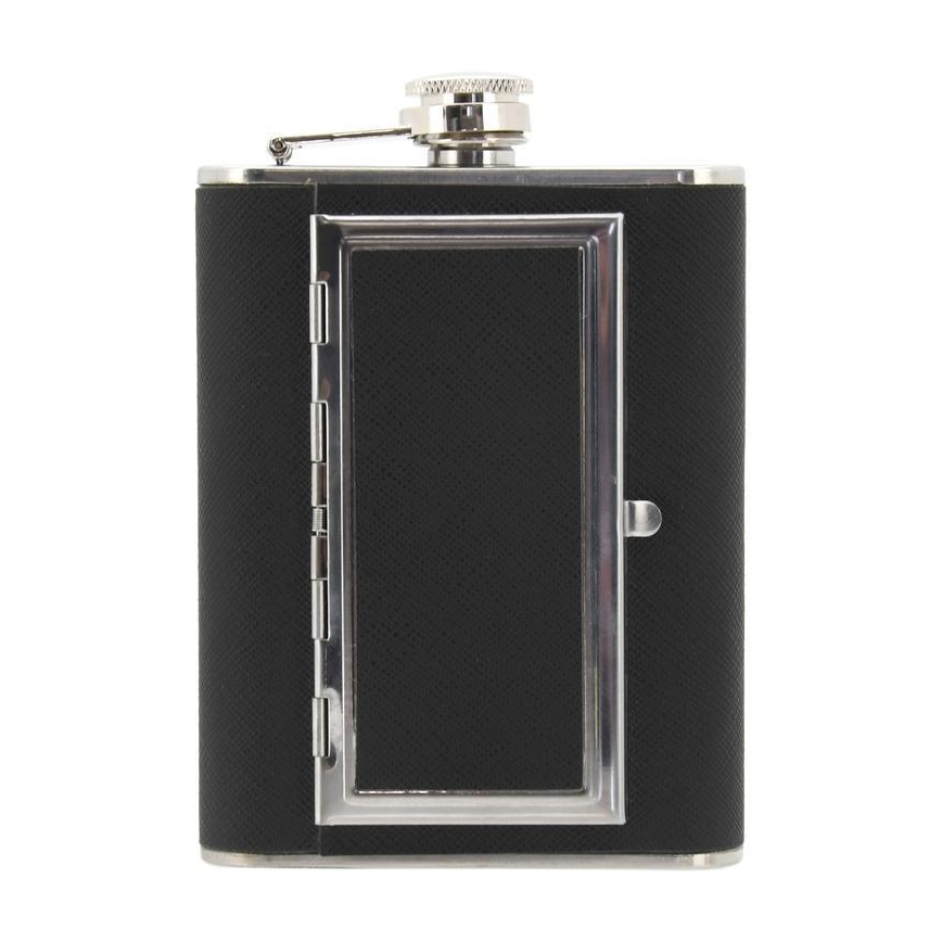Heupfles met sigarenkoker 175 ml zwart