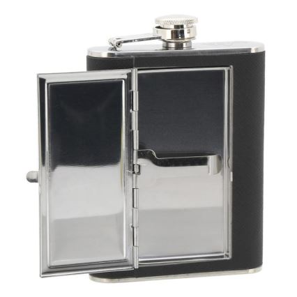 Heupfles met sigarenkoker 175 ml zwart