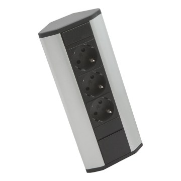 Hoek-stopcontactzuil 3x230V zwart/zilver