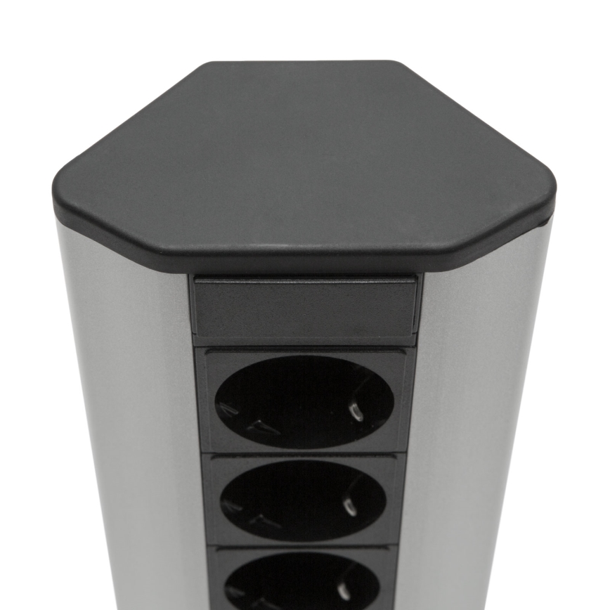 Hoek-stopcontactzuil 3x230V zwart/zilver