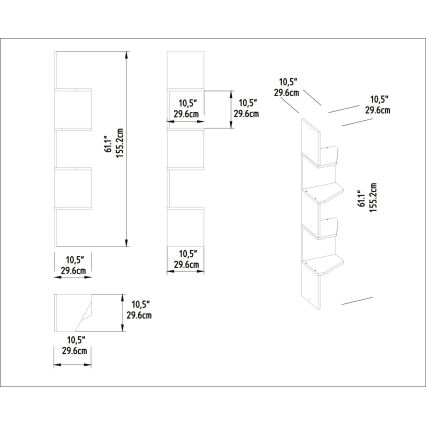 Hoek Wandkast DESALDO 155,2x29,6 cm wit