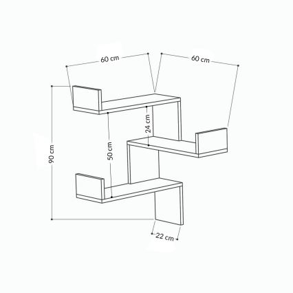 Hoek wandplank LUKSA 90x60 cm bruin