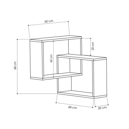 Hoek Wandplank RING 68x68 cm bruin