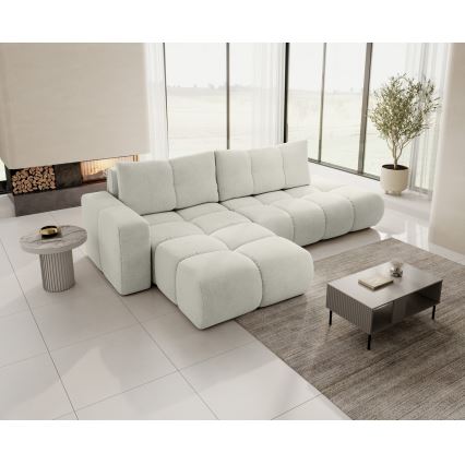 Uitschuifbare hoekbank met opbergruimte, L-vorm, ALMADA links, beige