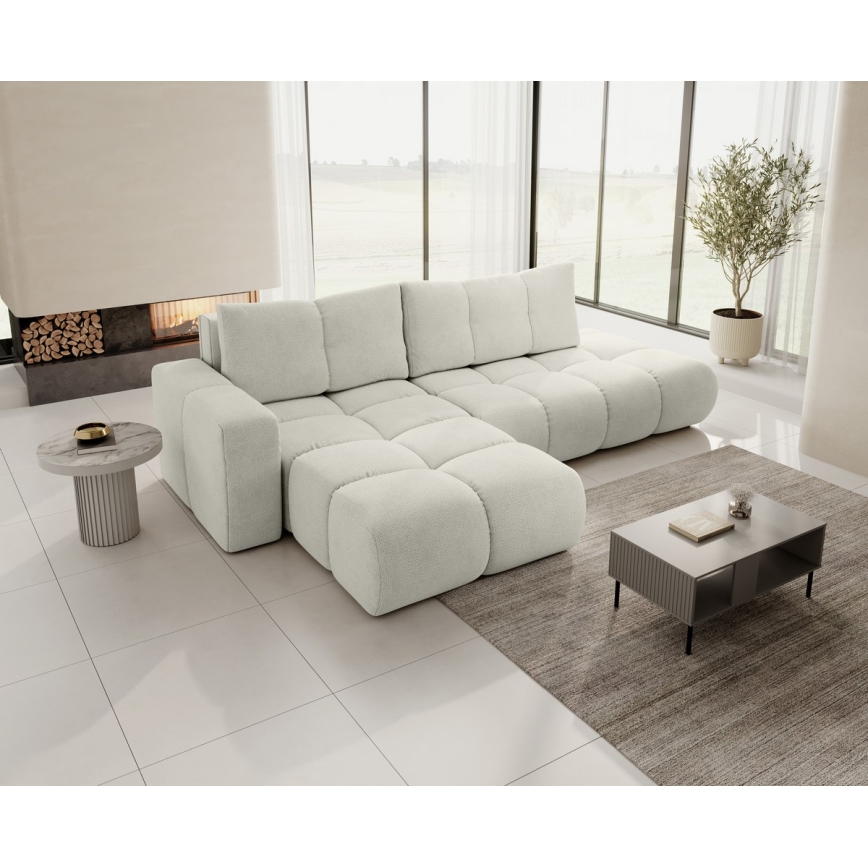 Uitschuifbare hoekbank met opbergruimte, L-vorm, ALMADA links, beige