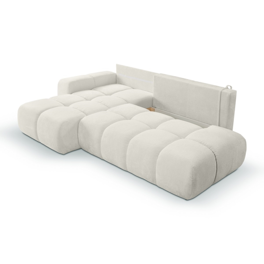 Uitschuifbare hoekbank met opbergruimte, L-vorm, ALMADA links, beige