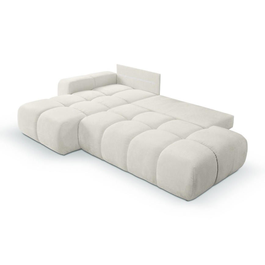 Uitschuifbare hoekbank met opbergruimte, L-vorm, ALMADA links, beige
