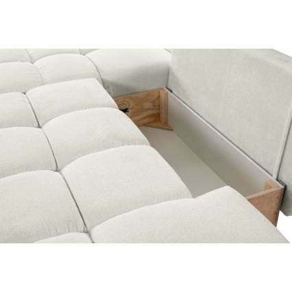Uitschuifbare hoekbank met opbergruimte, L-vorm, ALMADA links, beige
