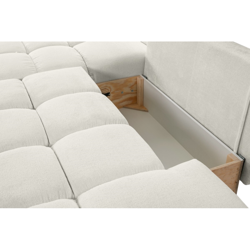 Uitschuifbare hoekbank met opbergruimte, L-vorm, ALMADA links, beige