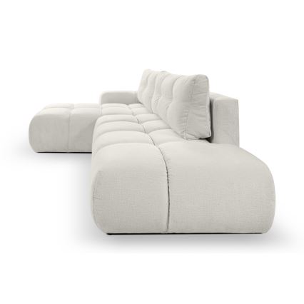 Uitschuifbare hoekbank met opbergruimte, L-vorm, ALMADA links, beige