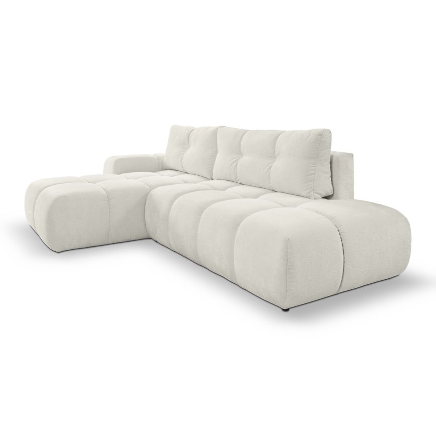 Uitschuifbare hoekbank met opbergruimte, L-vorm, ALMADA links, beige
