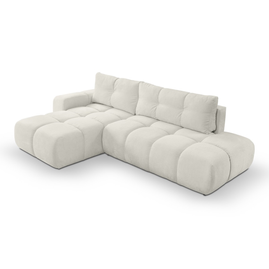 Uitschuifbare hoekbank met opbergruimte, L-vorm, ALMADA links, beige
