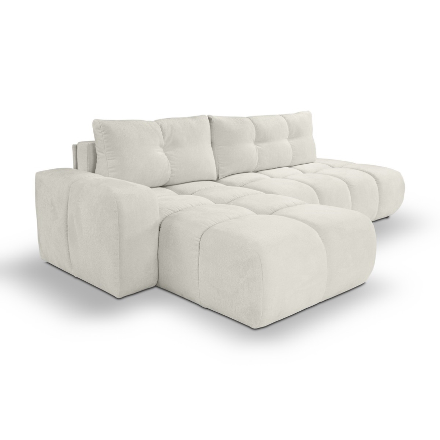 Uitschuifbare hoekbank met opbergruimte, L-vorm, ALMADA links, beige