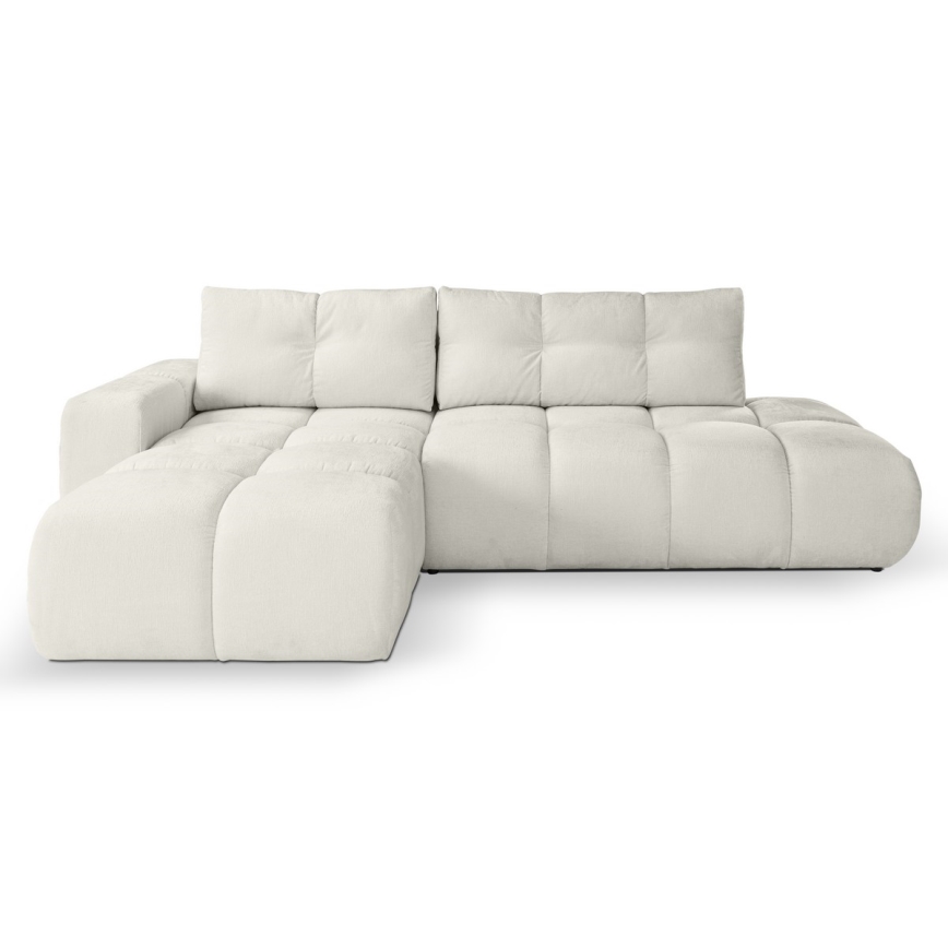 Uitschuifbare hoekbank met opbergruimte, L-vorm, ALMADA links, beige