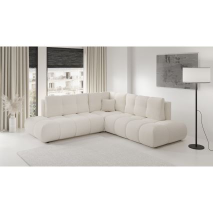 Uitschuifbare hoekbank met bekleding en opbergruimte, L-vormig, ALMADA, rechts, beige