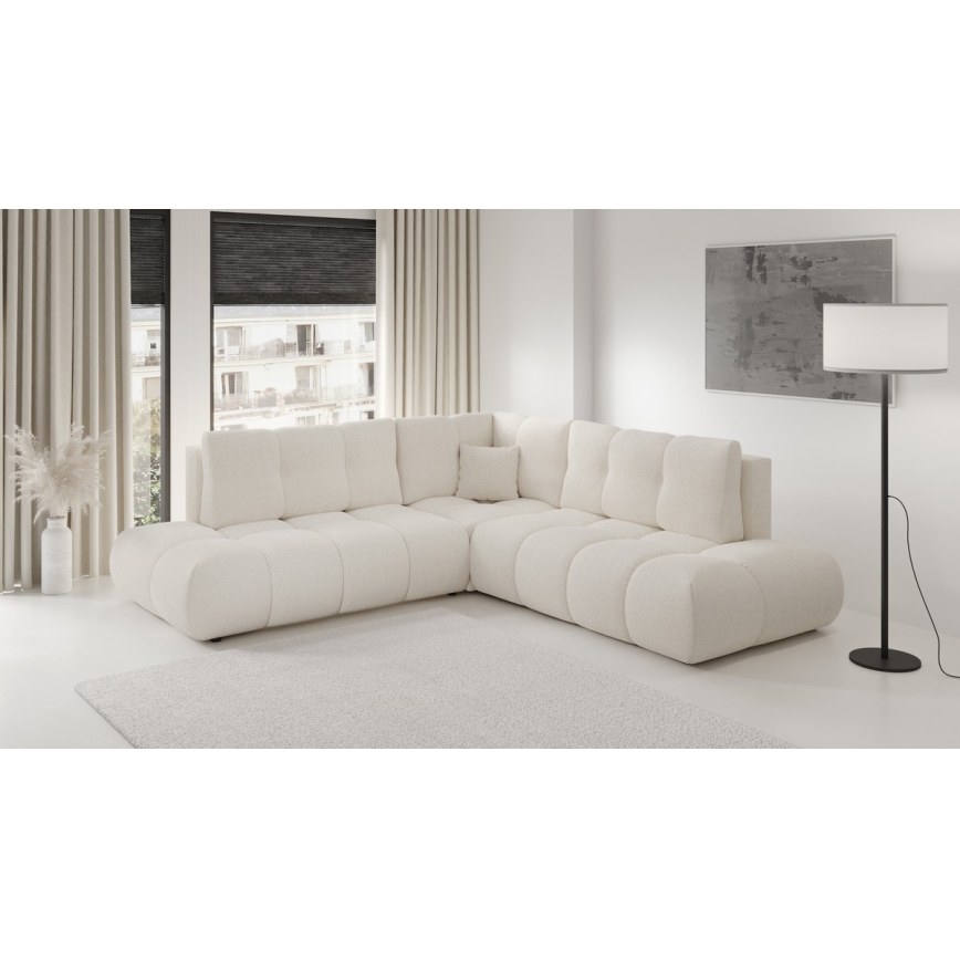Uitschuifbare hoekbank met bekleding en opbergruimte, L-vormig, ALMADA, rechts, beige