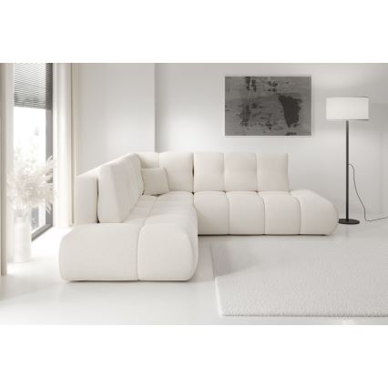 Uitschuifbare hoekbank met bekleding en opbergruimte, L-vormig, ALMADA, rechts, beige