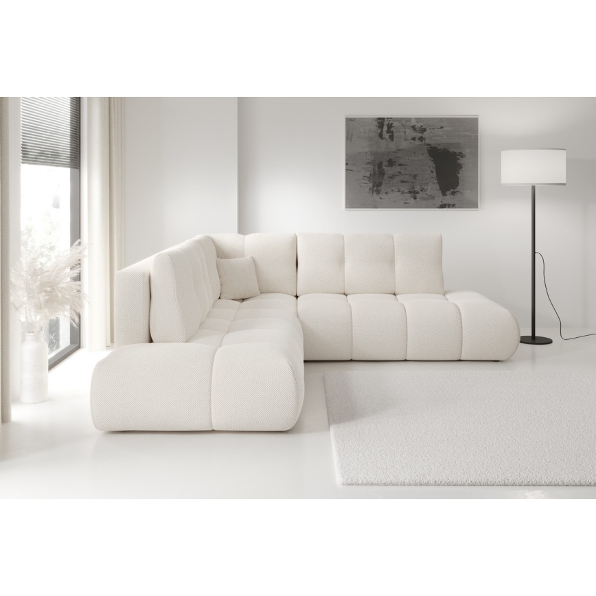 Uitschuifbare hoekbank met bekleding en opbergruimte, L-vormig, ALMADA, rechts, beige