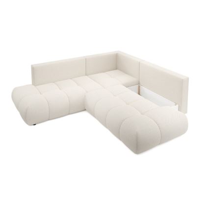 Uitschuifbare hoekbank met bekleding en opbergruimte, L-vormig, ALMADA, rechts, beige